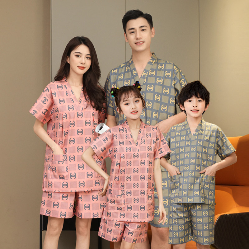 亲子汗蒸服女纯棉一家三口情侣款图片