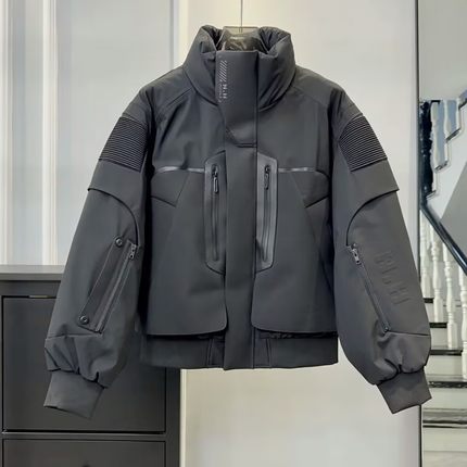 高端三防面料鹅绒服男立领美式个性羽绒服冬季多拉链保暖羽绒衣潮