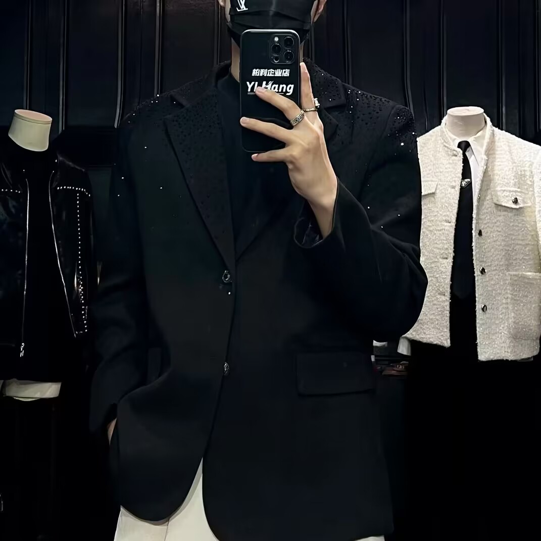 设计款烫钻西装男宽松2024春季