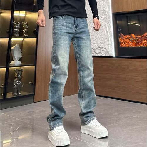 设计款水洗扎染复古蓝色牛仔裤男合身直筒长裤2026春夏新款休闲裤