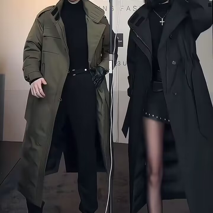 高端时尚军大衣羽绒服男中长款