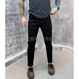 设计款后口袋彩色刺绣牛仔裤男修身九分裤2026秋季新款韩版小脚裤