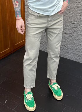 高端卡其色牛仔裤男九分2025夏季新款韩版简约修身小脚休闲裤子薄