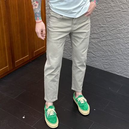 高端卡其色牛仔裤男九分2025夏季新款韩版简约修身小脚休闲裤子薄