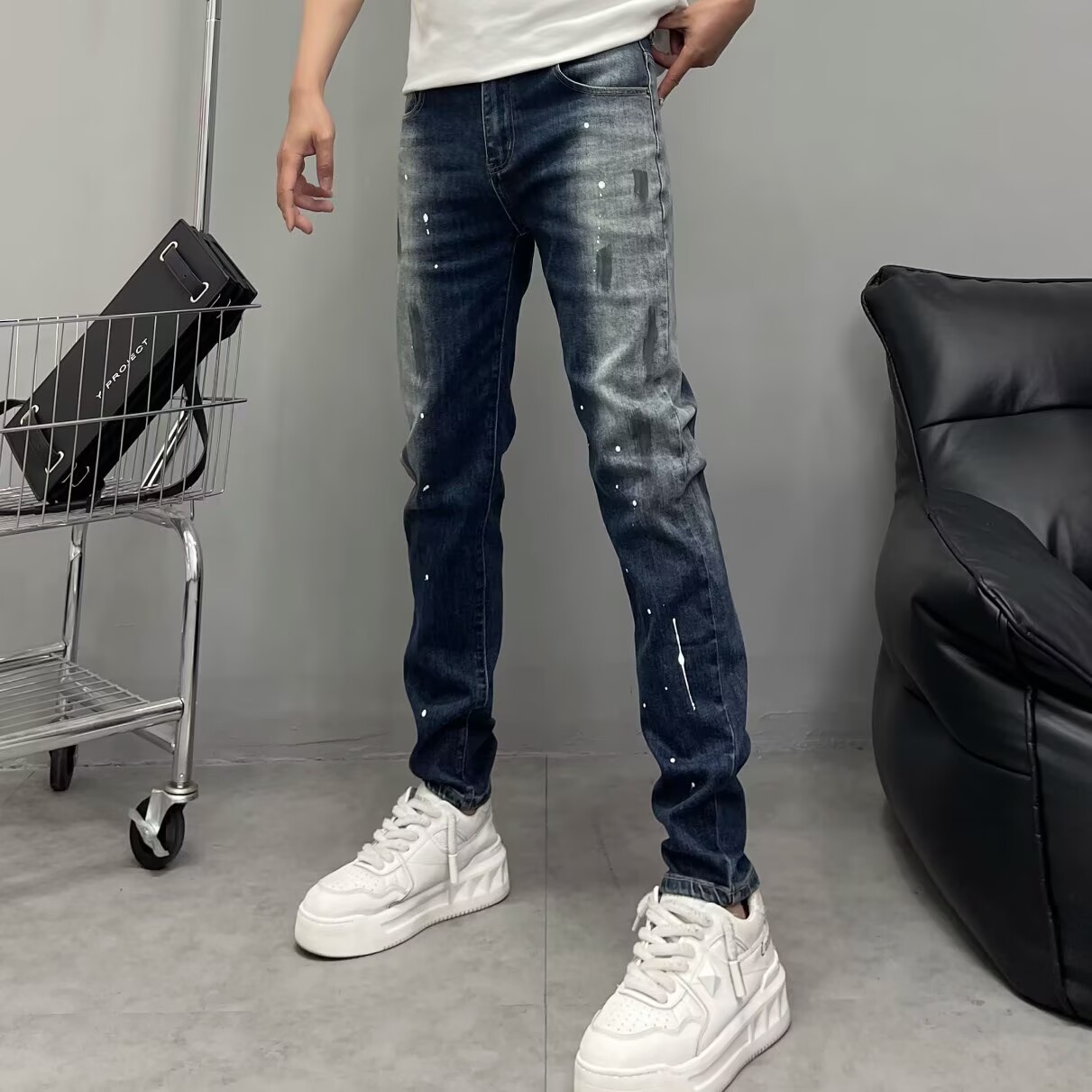 设计款渐变色牛仔裤男修身小直筒