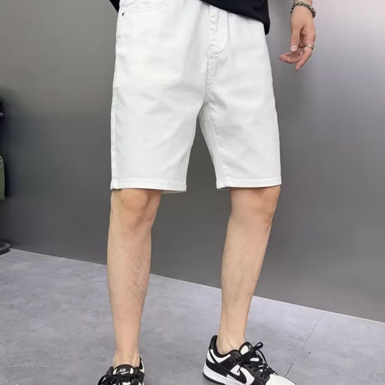 白色牛仔短裤男三防面料2025夏季新款潮流简约纯色净版休闲五分裤