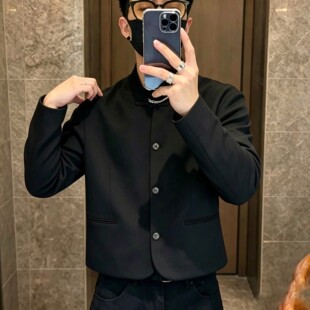 高端个性白鹅绒中式西装男V领个性羽绒衣服 2026秋冬季新款外套潮