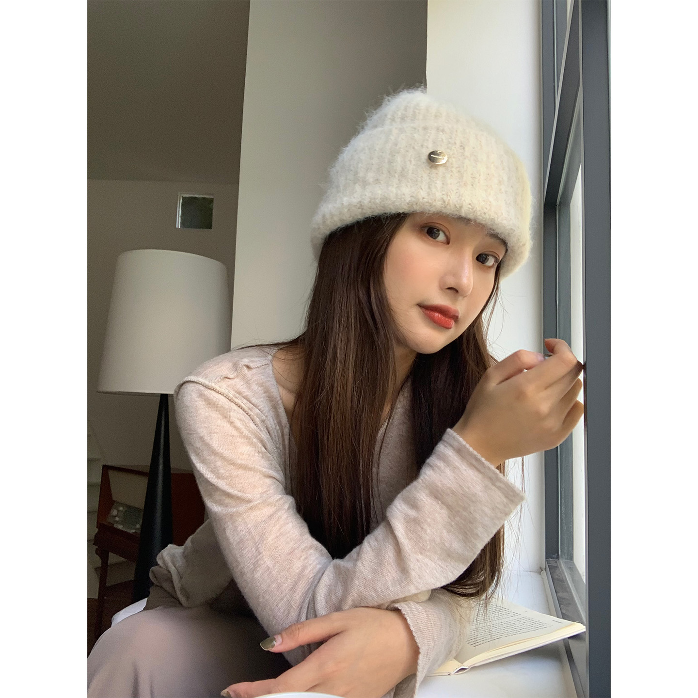 芝士商店温柔气质感小金标毛线帽