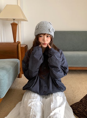 芝士商店~韩系灰色针织毛线帽女2026新款冬季钩花帽子显脸小冷帽