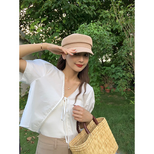 定制款 显脸小镂空编织报童帽女文艺八角帽子透气百搭平顶马术帽