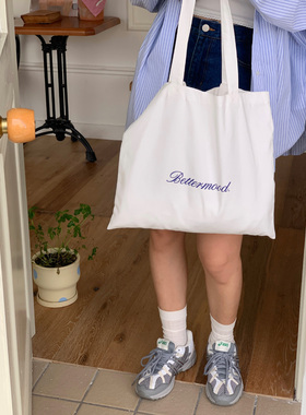 定制款~韩系白色单肩帆布包女春季大容量通勤包包独特手提帆布袋