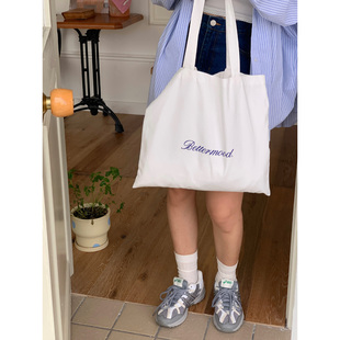 定制款 大容量通勤包包独特手提帆布袋 韩系白色单肩帆布包女春季