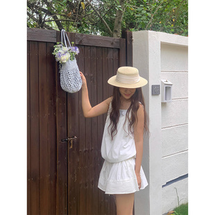 定制款 平顶大帽檐草帽女沙滩遮阳防晒礼帽海边度假拍照帽子 法式