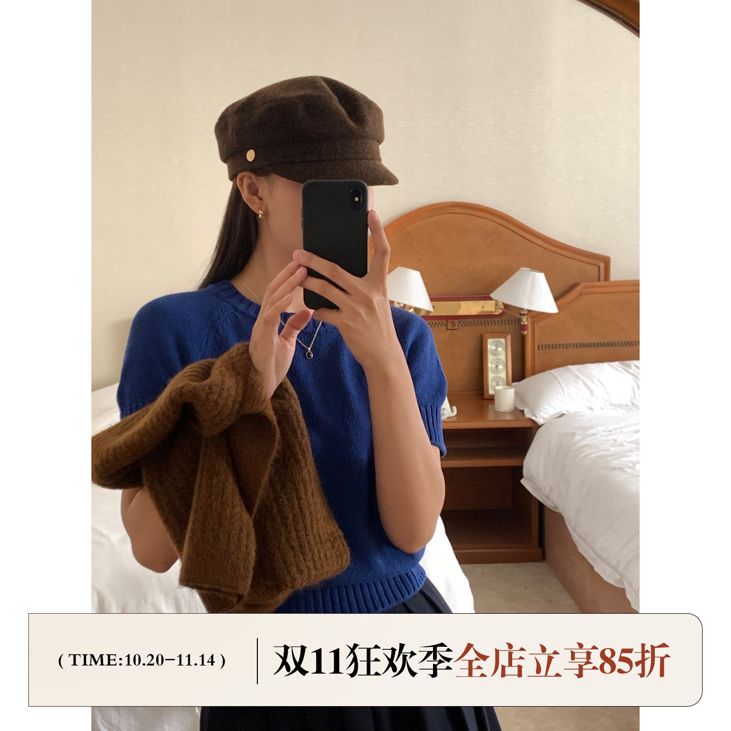 定制款氛围拉满英伦风金扣报童帽