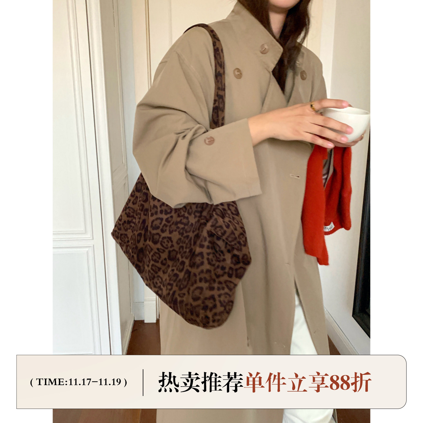 定制款～慵懒豹纹单肩帆布包女2025新款秋冬大容量帆布袋手提包包