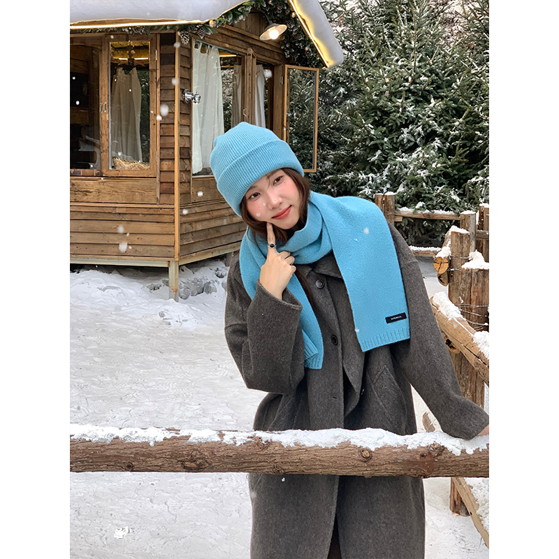 芝士商店~100羊毛同色系围巾帽子