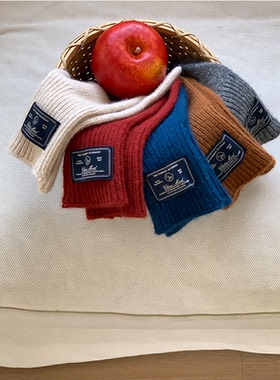 原创款~韩系羊毛五指手套女秋冬可触屏保暖蓝色针织长款骑行手套