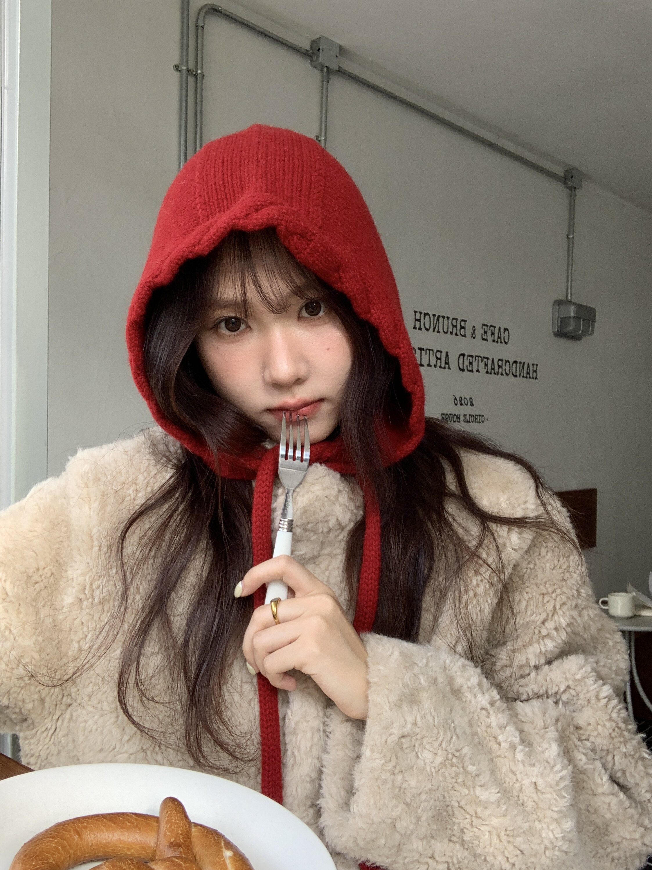 芝士商店~红色纯羊毛巴拉克拉法帽女2026新款秋冬帽子保暖针织帽