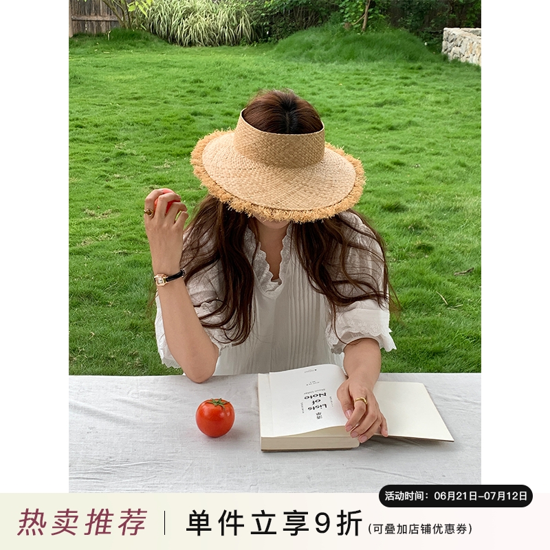 芝士商店~法式空顶草帽女2025新款夏日拉菲草编织帽子海边遮阳帽