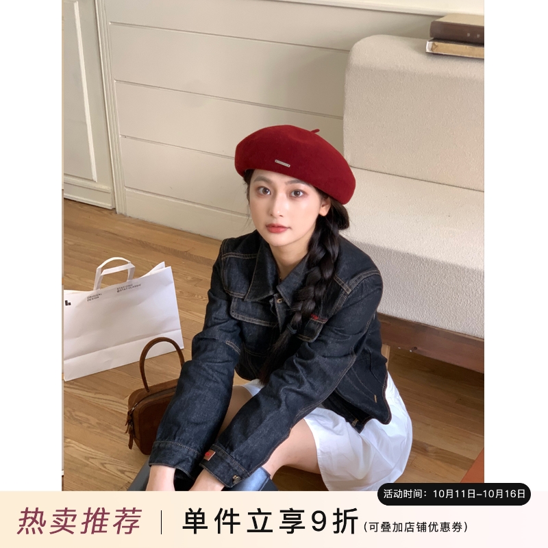 定制款~韩国红色羊毛贝雷帽女秋冬复古百搭文艺画家帽显脸小帽子