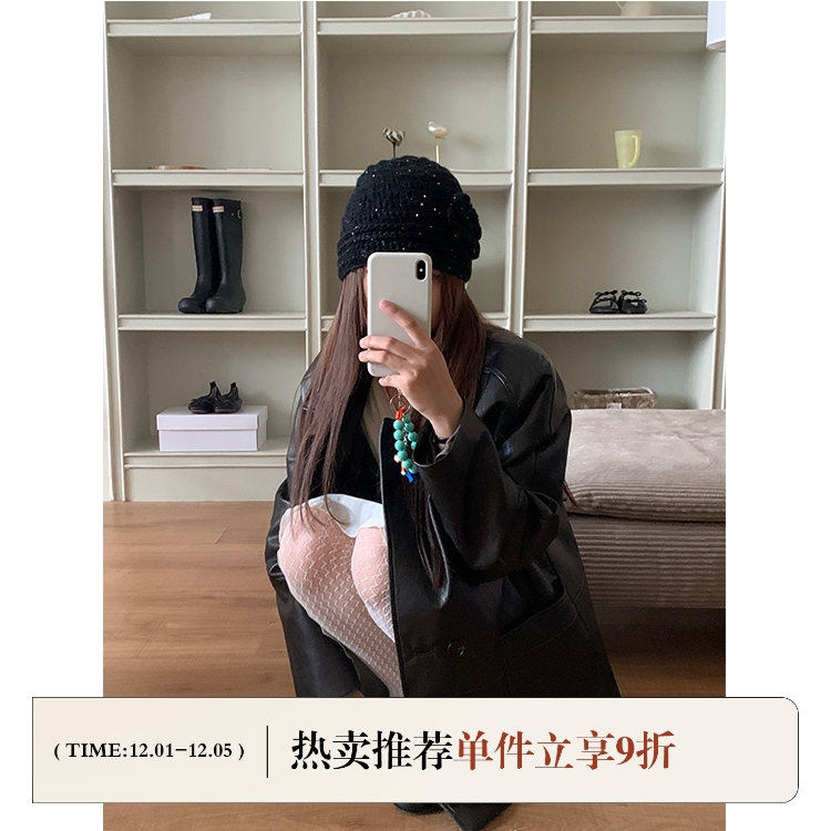 芝士商店细闪手工花朵针织毛线帽