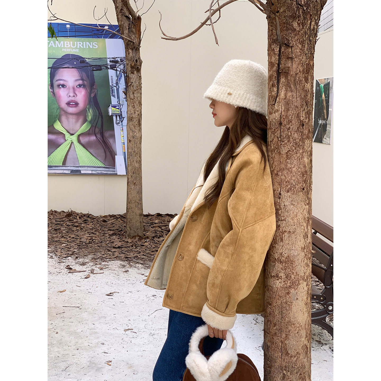 定制款气质高级金属标毛绒渔夫帽