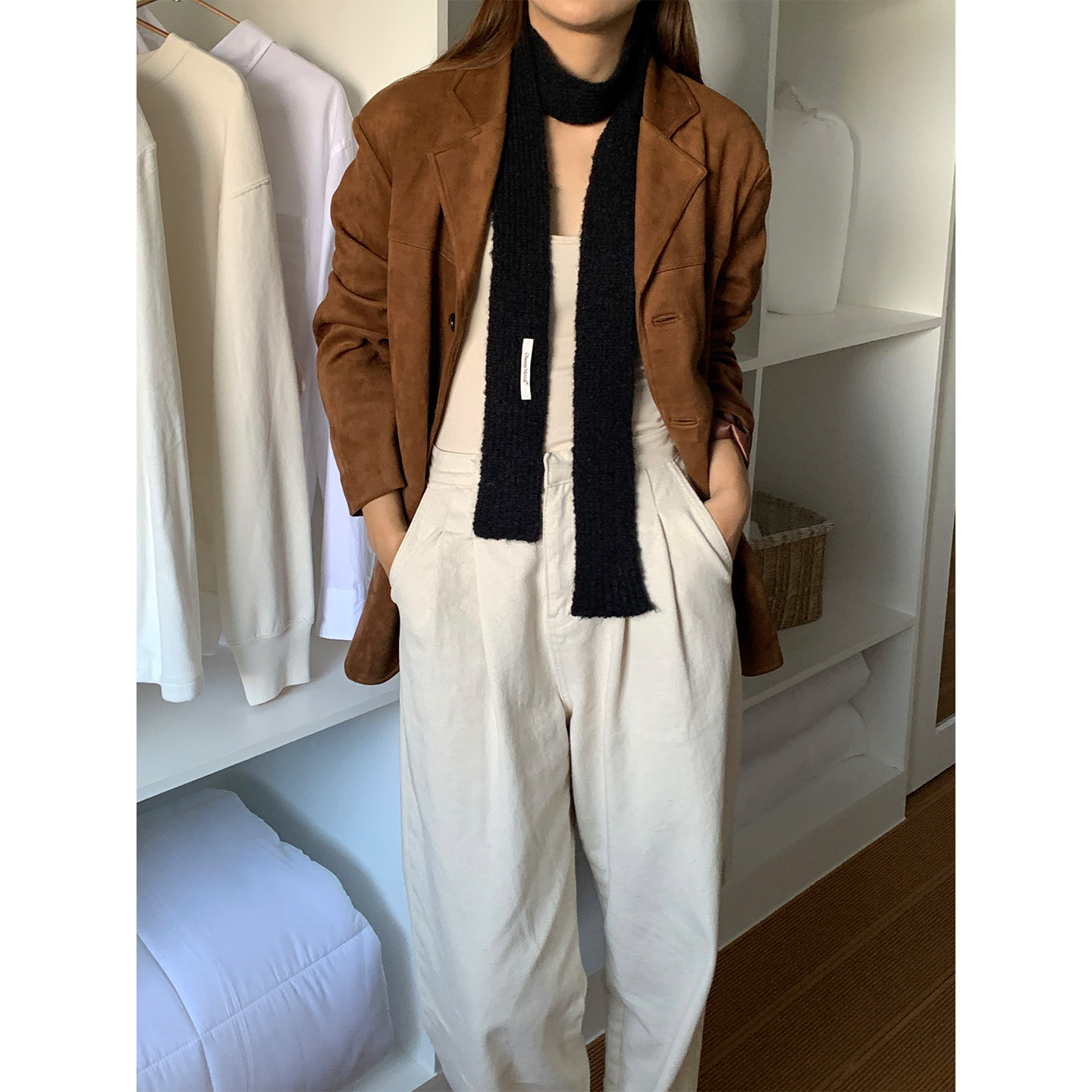 定制款韩国细长条吸晴围巾窄版