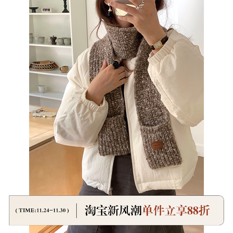 定制款~冬日温暖气质皮标围巾女