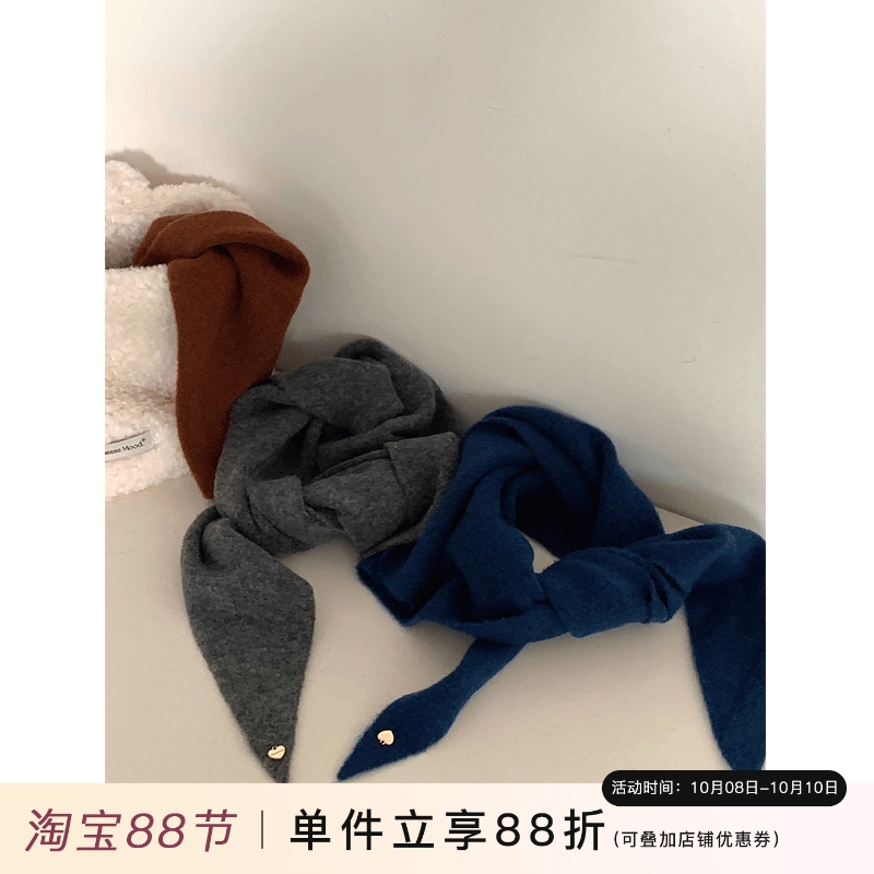 定制款~蓝色丝绒三角丝巾女外搭秋冬韩系围巾护颈方巾围脖披肩ins