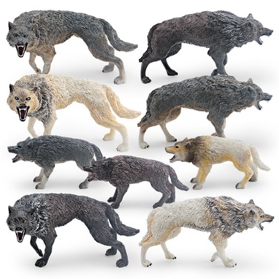 热销仿真儿童认知野生动物狼模型公狼母狼狼崽实心静态装饰摆件