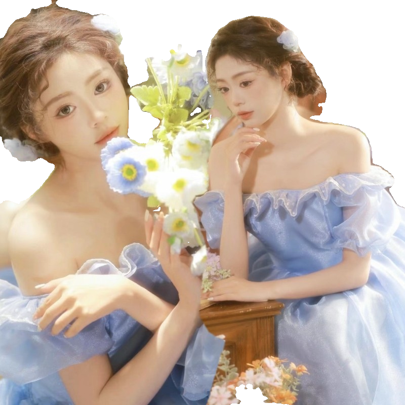 法式蓝色礼服艺术照摄影婚纱