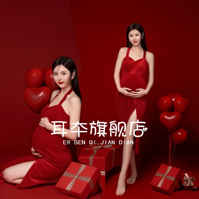 御姐风挂脖裙孕妈咪写真摄影服