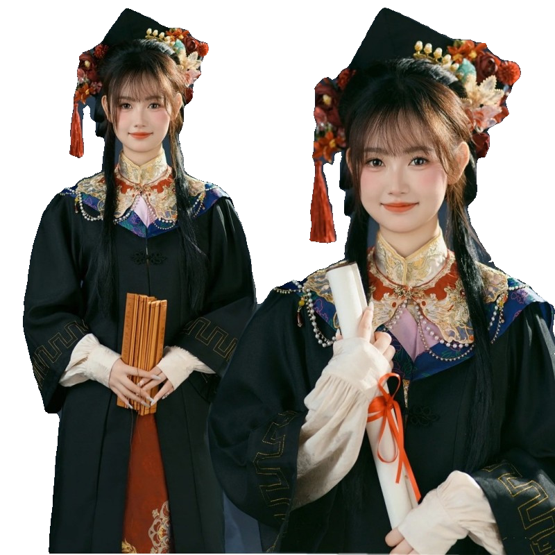 国潮明制汉服搭配学士服毕业服