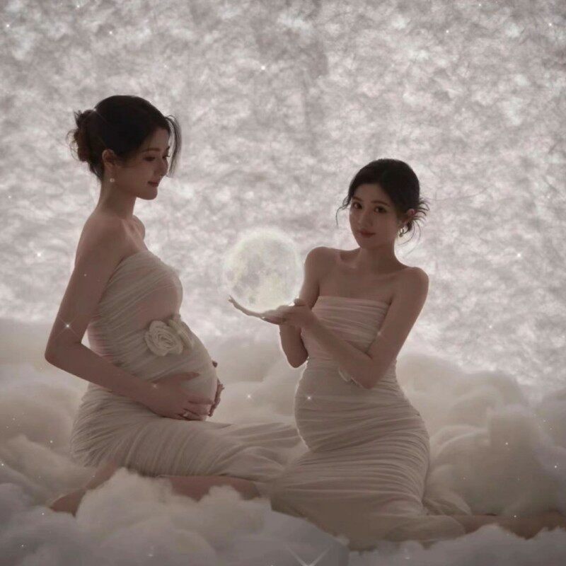 孕妇摄影服装白色简约抹胸连衣裙