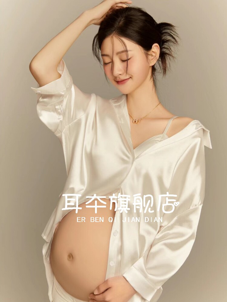 새로운 스타일의 출산 사진 의류 게으르고 섹시한 순수한 정욕 스타일의 흰색 셔츠 스커트 임신한 엄마 홈 아트 사진 의류