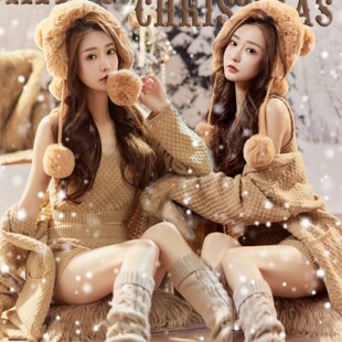 影楼秋冬女装圣诞雪景拍照服装新年慵懒风咖色毛衣艺术照个人写真