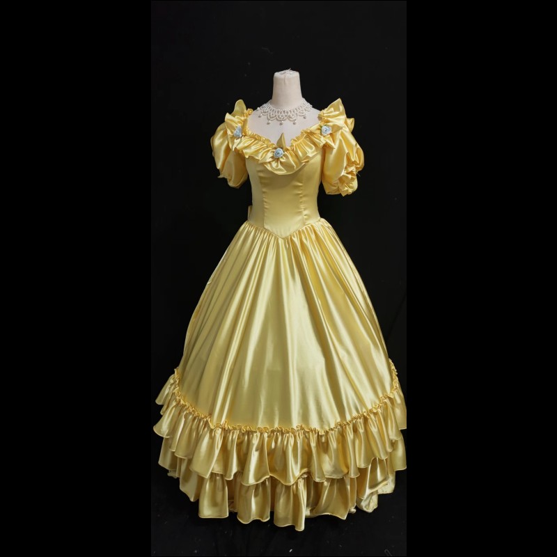 影楼复古黄色婚纱港风礼服法式宫廷轻少女婚纱艺术照写真摄影服装