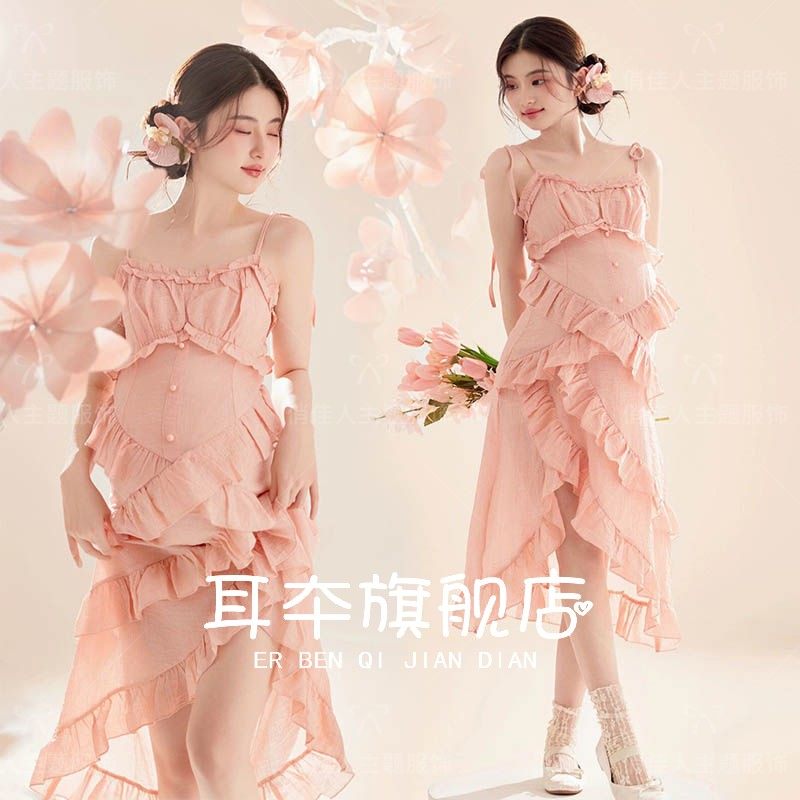 孕妇拍照荷叶边连衣裙