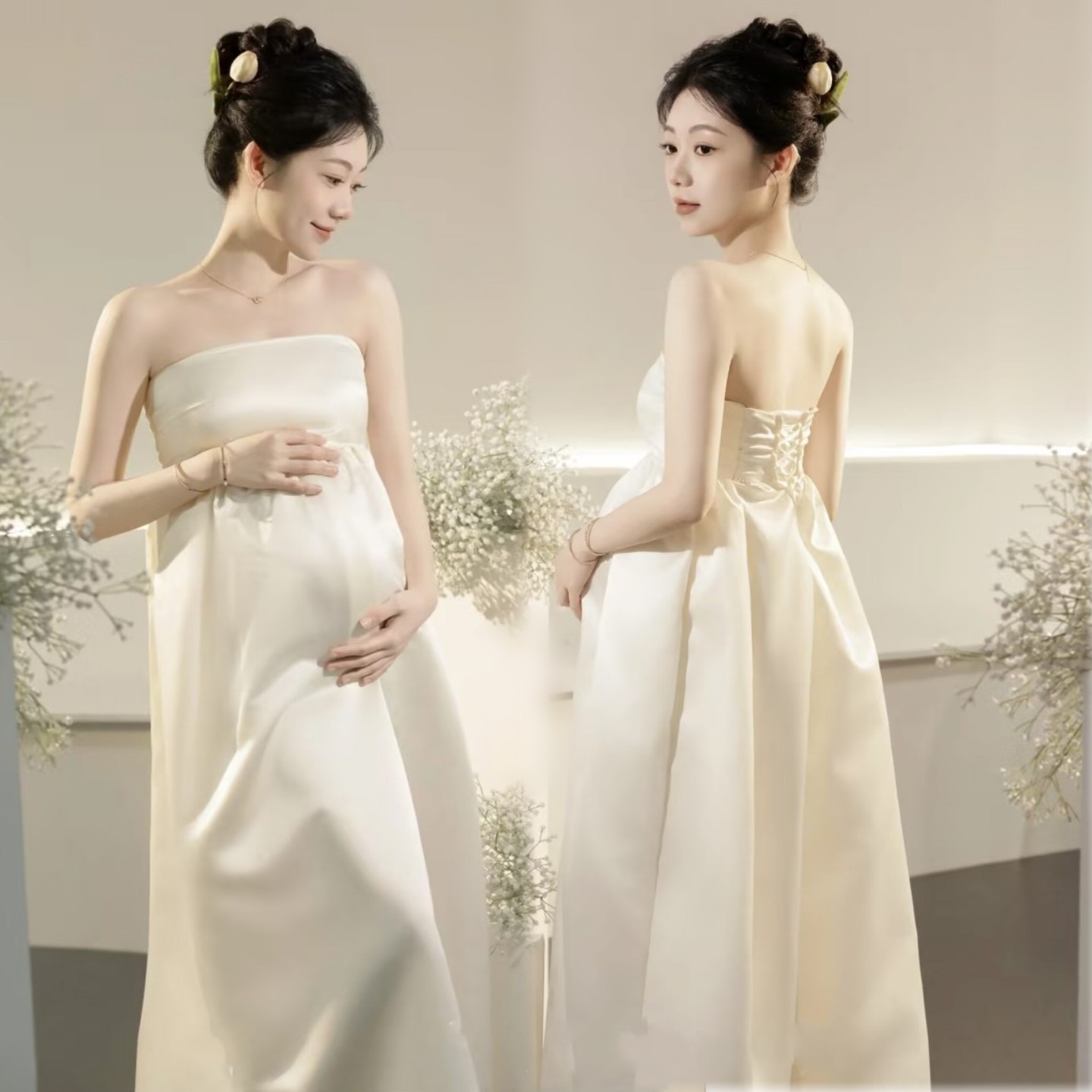 影楼新款孕妇照白色蕾丝服装