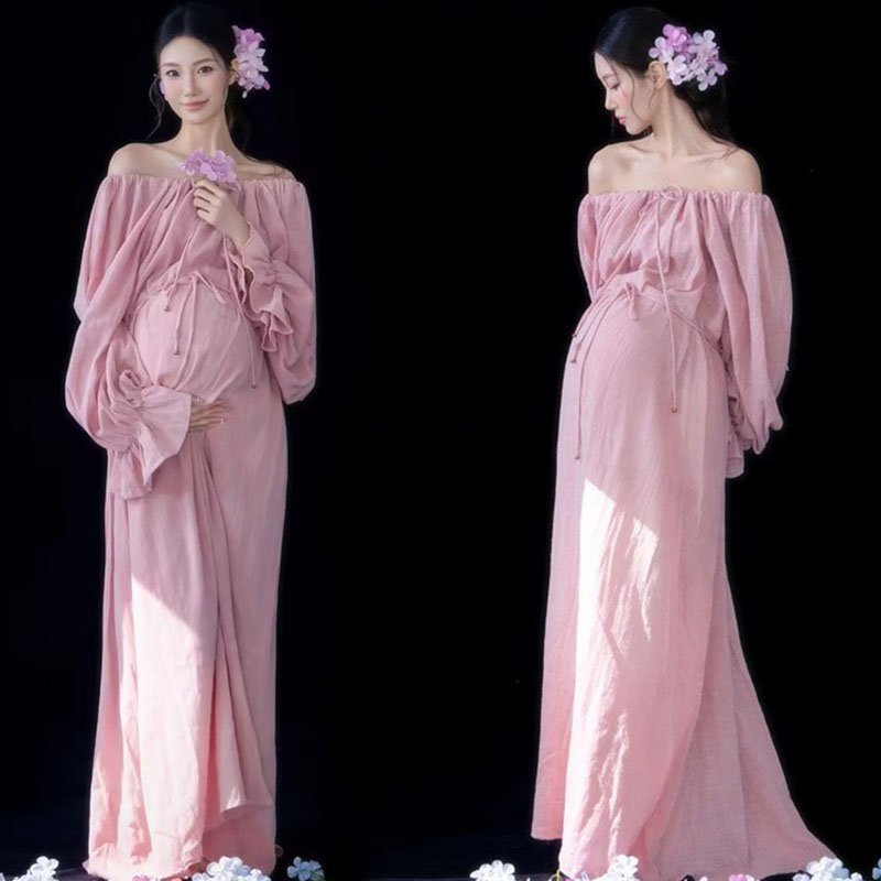 影楼新中式禅意粉色孕妈咪写真服