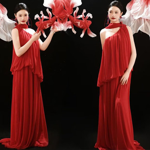 高级礼服个人艺术照摄影服装 影楼新款 国风主题红色抹胸写真中式
