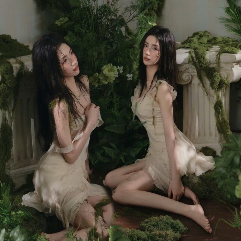 影楼新款森系写真法式仙女连衣裙