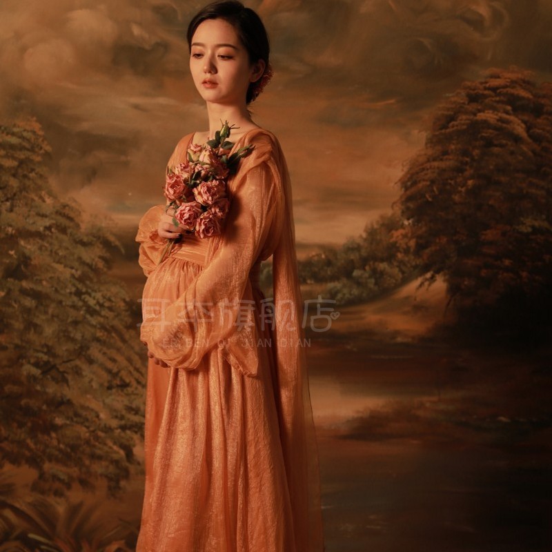 展会新款孕妇拍照写真服装复古油画风格连衣裙孕期艺术照摄影服装