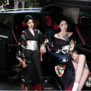 影楼新款日式黑道千金和服写真旅拍摄影写真服装改良传统浴衣套装