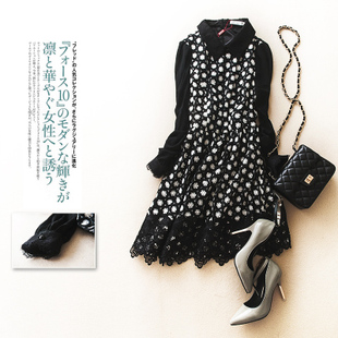 针织收腰娃娃领a字蕾丝长袖 断码 2025秋冬韩版 女装 连衣裙 清仓特价