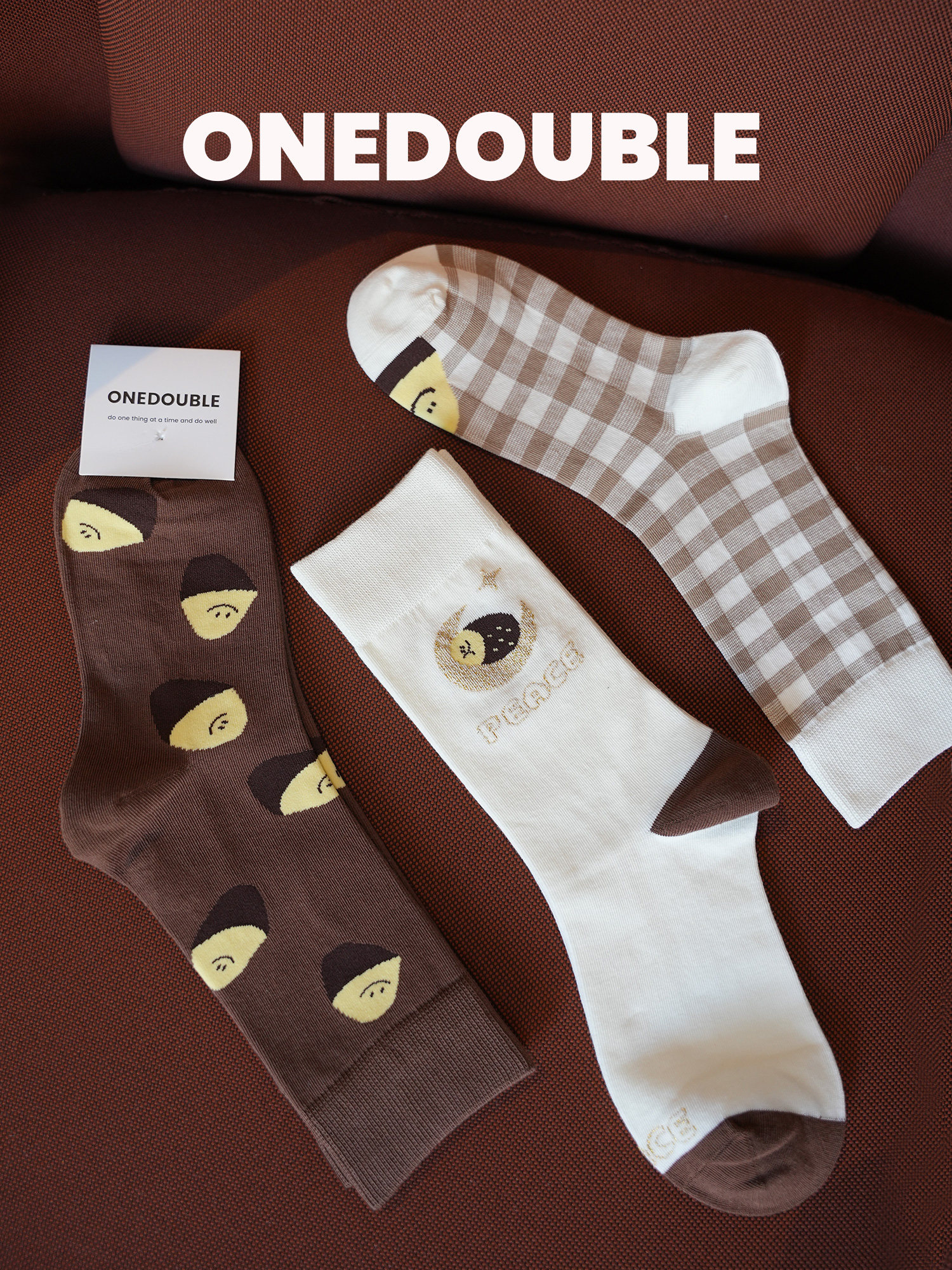 onedouble韩系设计师个性小众中筒袜女可爱秋冬纯棉袜子百搭ins风