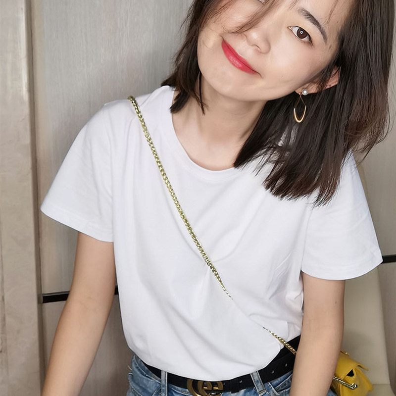 2026年新款经典流行色T恤纯色短袖纯棉宽松百搭春夏白色t恤女