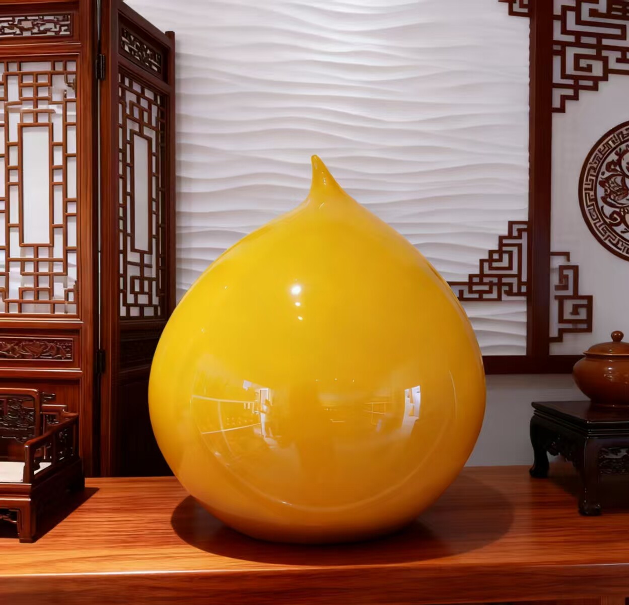 鸡油黄寿桃摆件--30厘米高，玄关摆件，摆件家居饰品淄博高档礼品