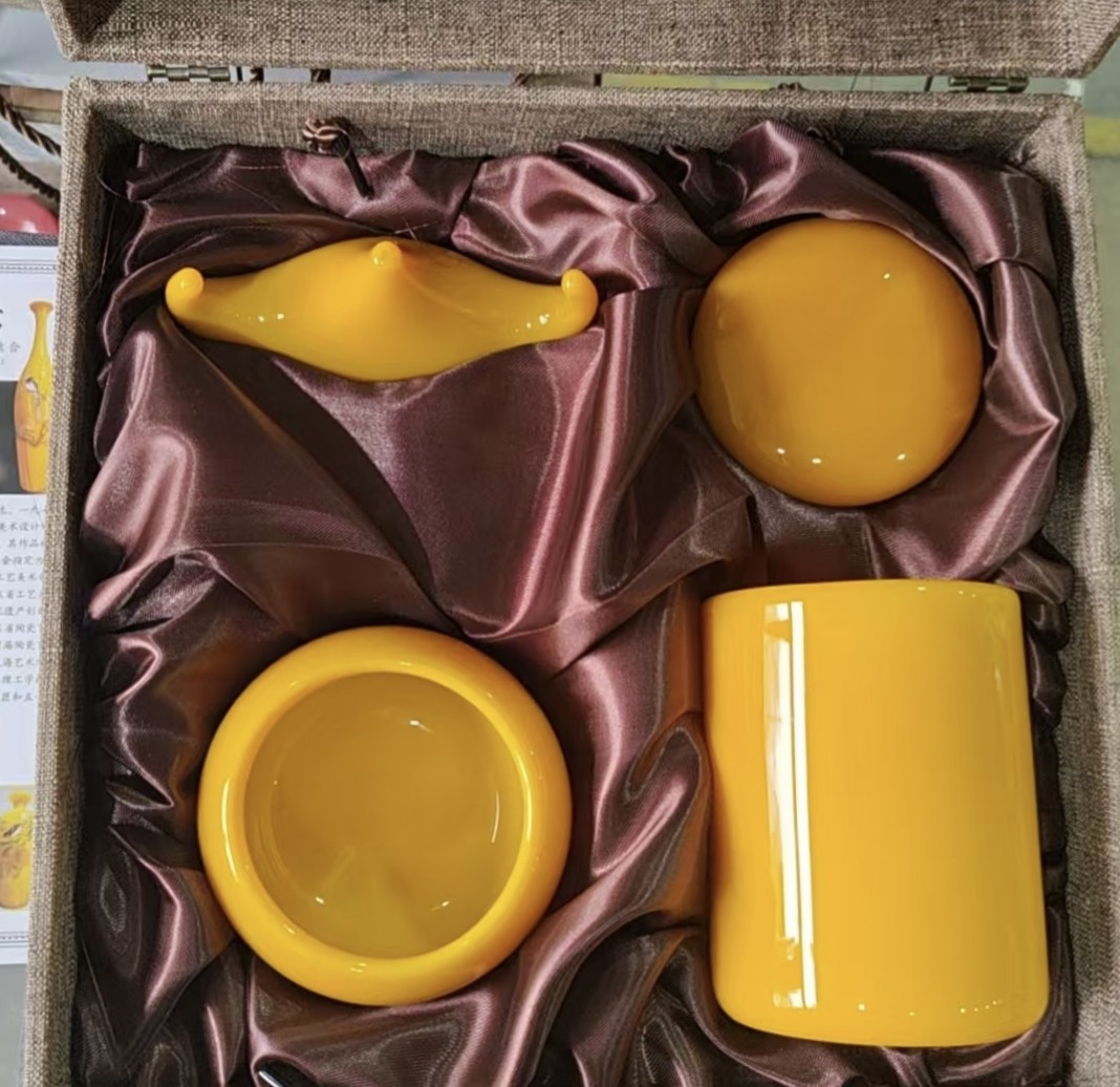 淄博鸡油黄文房四宝摆件艺术大师手作现代轻奢，传统非遗手工