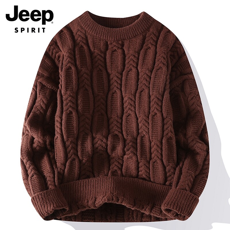JEEP SWEATER MENS WINTER 2024 NEW ROUND NECK CASUAL VERSATILE THREAD TRENDY BRAND TWIST BASE KNIT SWEATER MEN